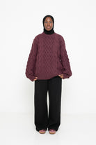 pull grosse maille torsade Burgundy. Boutique musulmane pour femme musulmane