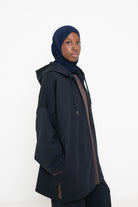 Veste sweat longue pour femme musulmane, détail tissu coton premium