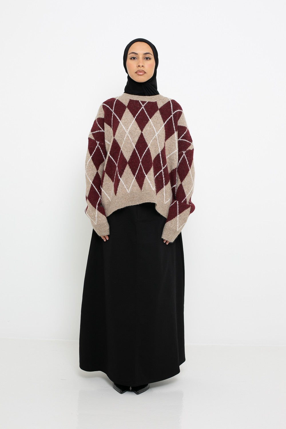 Pull en laine ample style vintage pour femme musulmane. Boutique hijab.