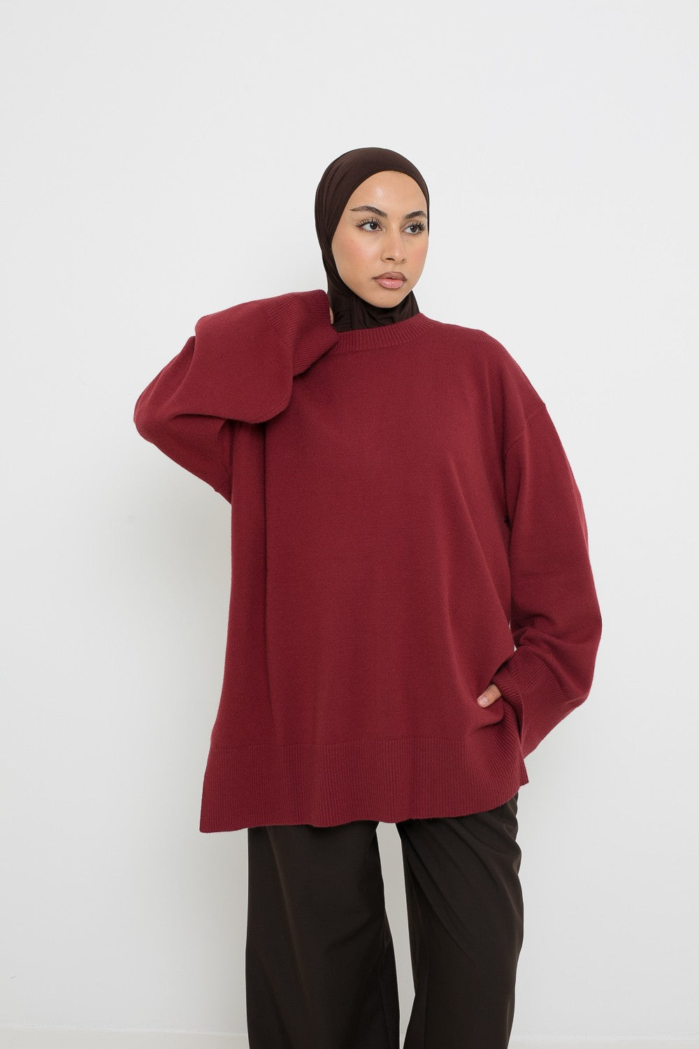 Pull ample détail manche ample pour femme musulmane.