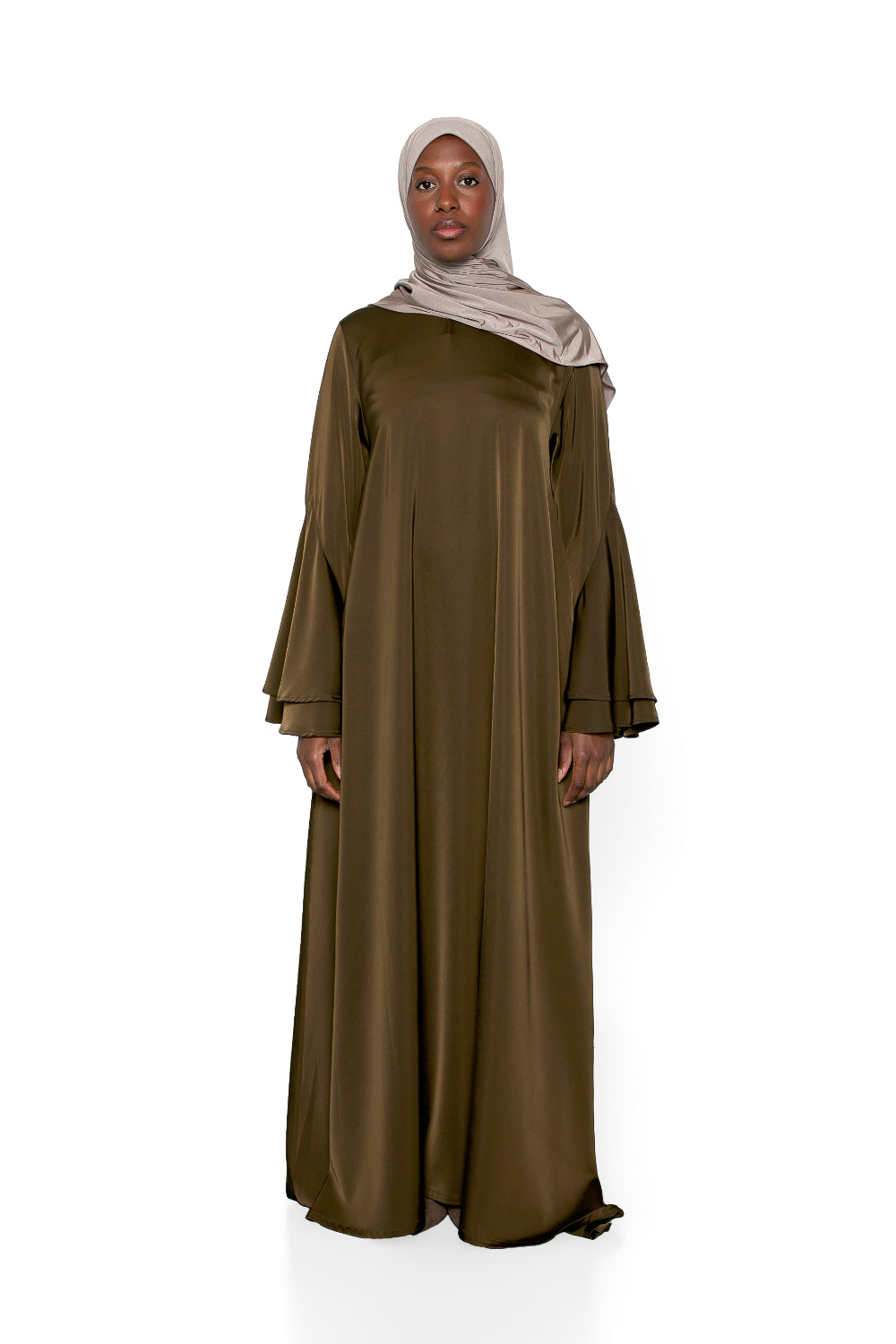 Robe longue évasée datinée à manche volant