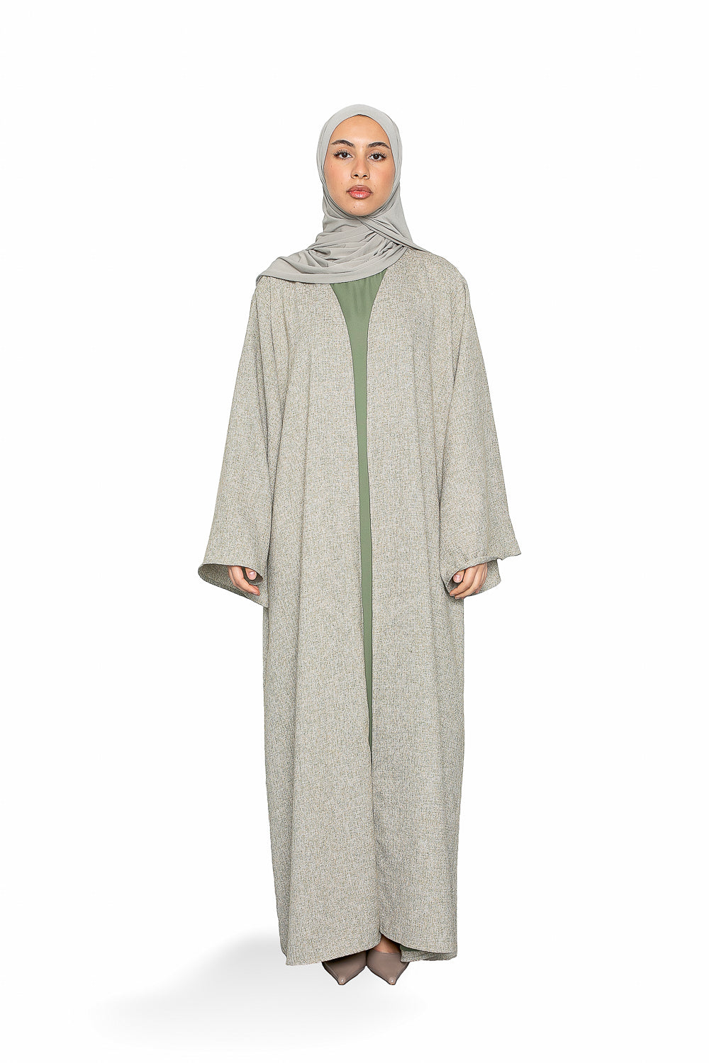 Abaya en tweed verte pour femme musulmane. Boutique hijab.