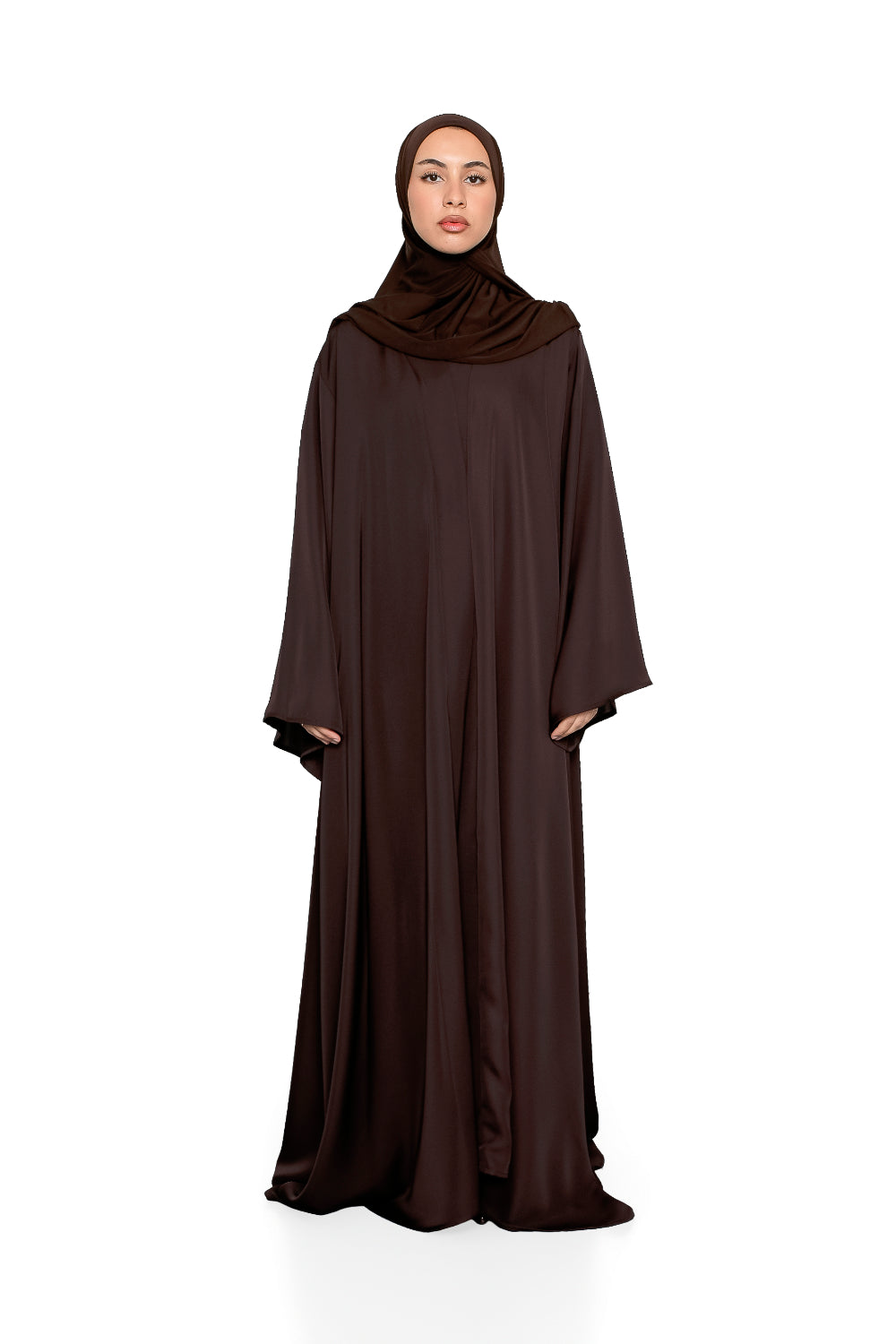 Abaya évasée marron foncé collection ramadan 2026