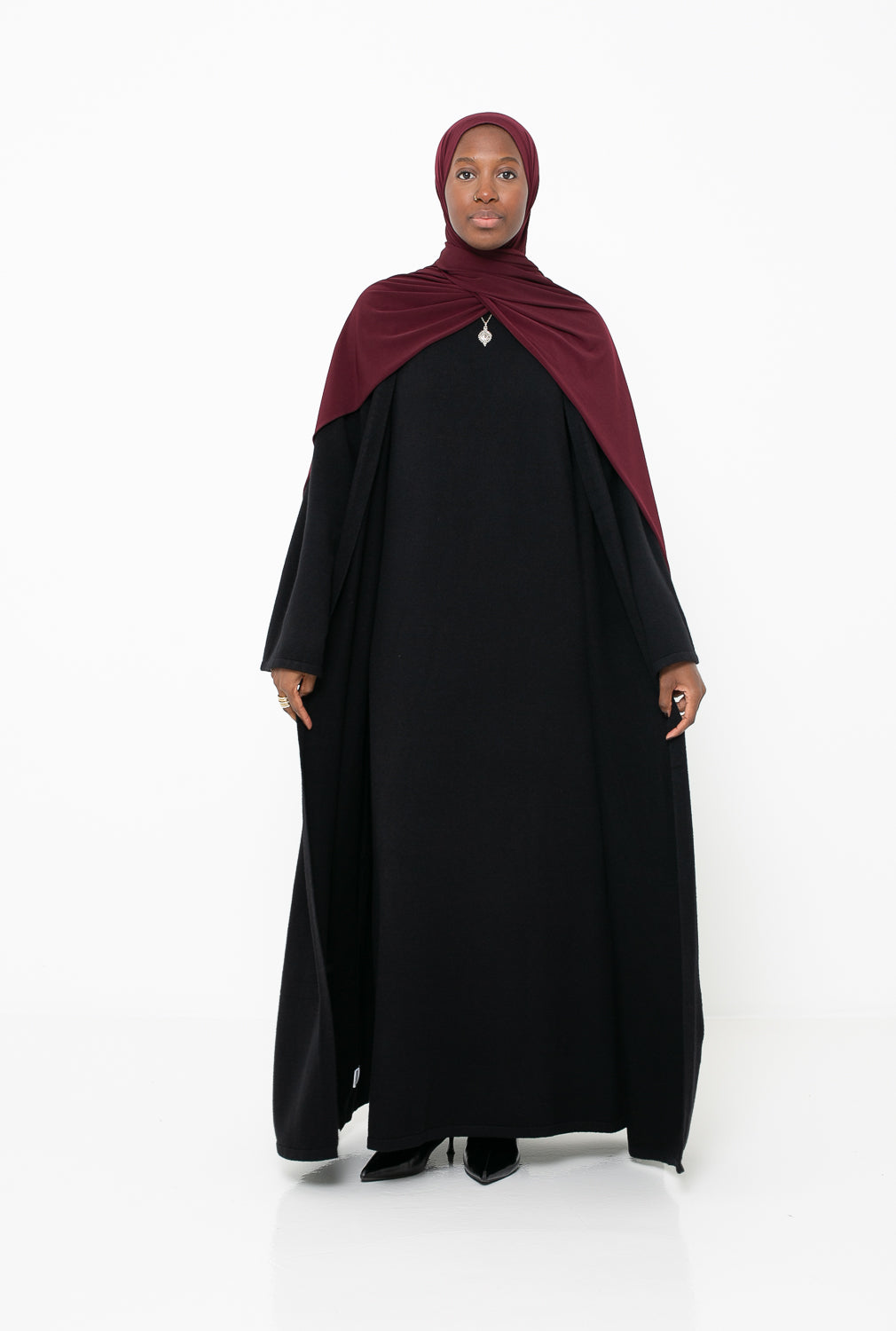 Robe pull maille noire pour femme musulmane