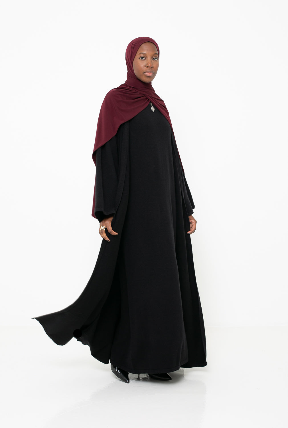 Abaya maille pull noir pour femme musulmane