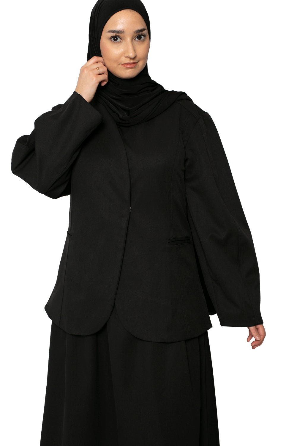 Veste structurée noir manche ballon. Boutique hijab pour femme.