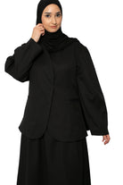 Veste structurée noir manche ballon. Boutique hijab pour femme.