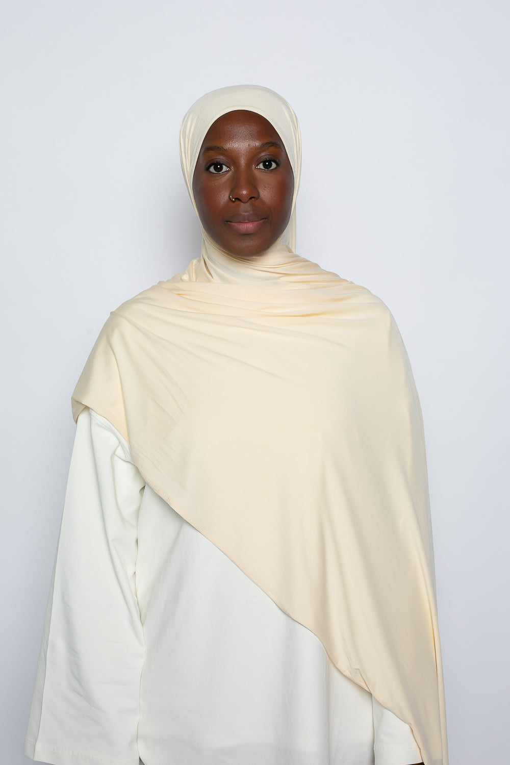 Hijab été léger et respirant en fibre naturelle couleur beurre