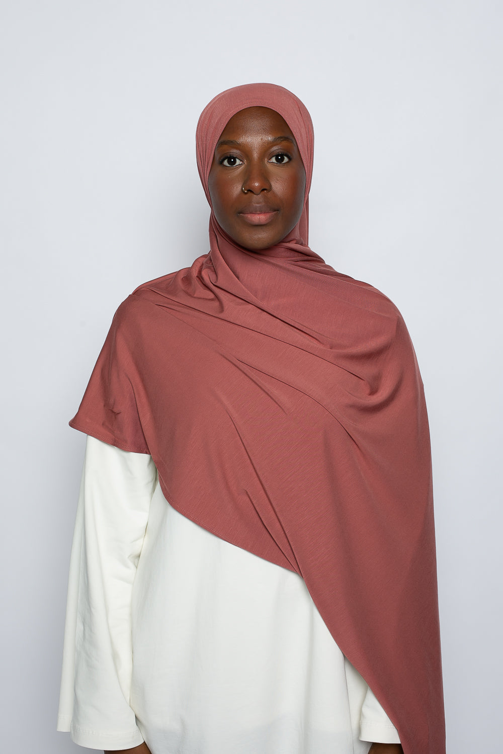 Hijab été léger et respirant en fibre naturelle couleur terracotta